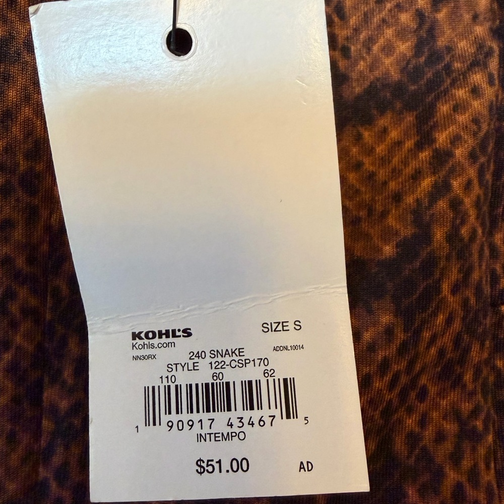 #229 NWT Elegant Brown Patterned Scuba Pants with zippers at ankles. - Picture 6 of 10